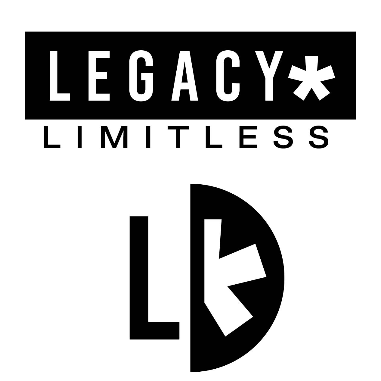 Black and White Legacy Limitless Logo with an asterisk besite it.